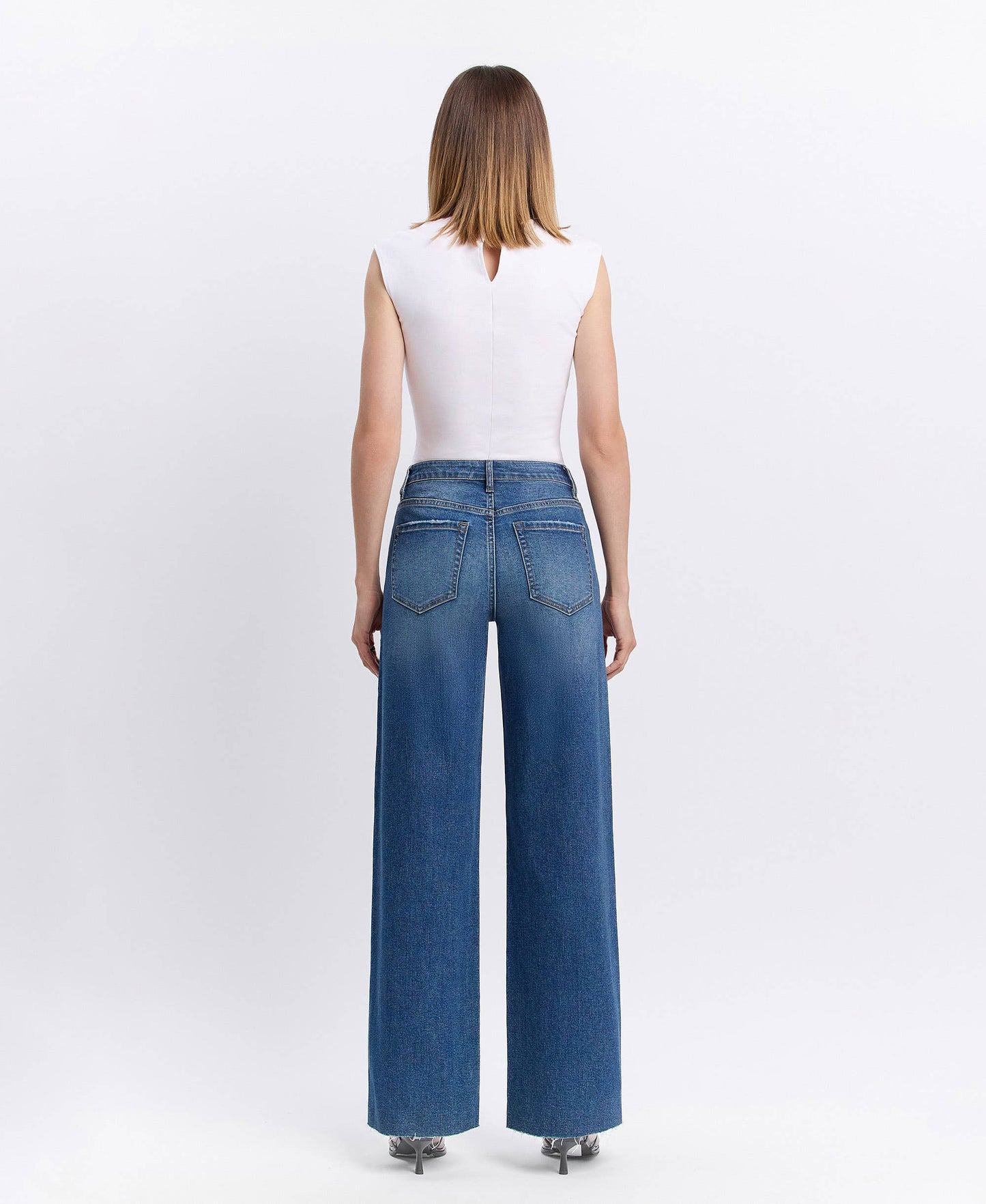 High Rise Clean Cut Raw Hem Jeans, Feathered Farmhouse