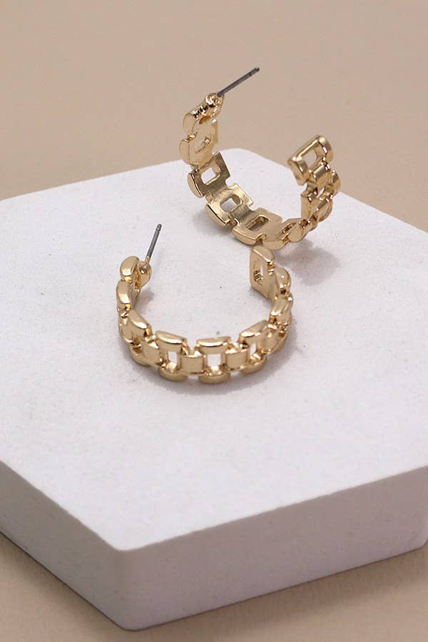Classic Chain Cutout Hoop Earrings, Feathered Farmhouse