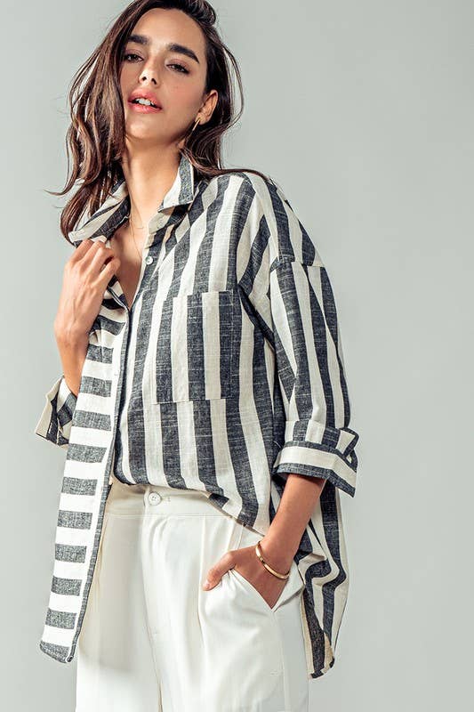 Striped Button Down Shirt, The Feathered Farmhouse