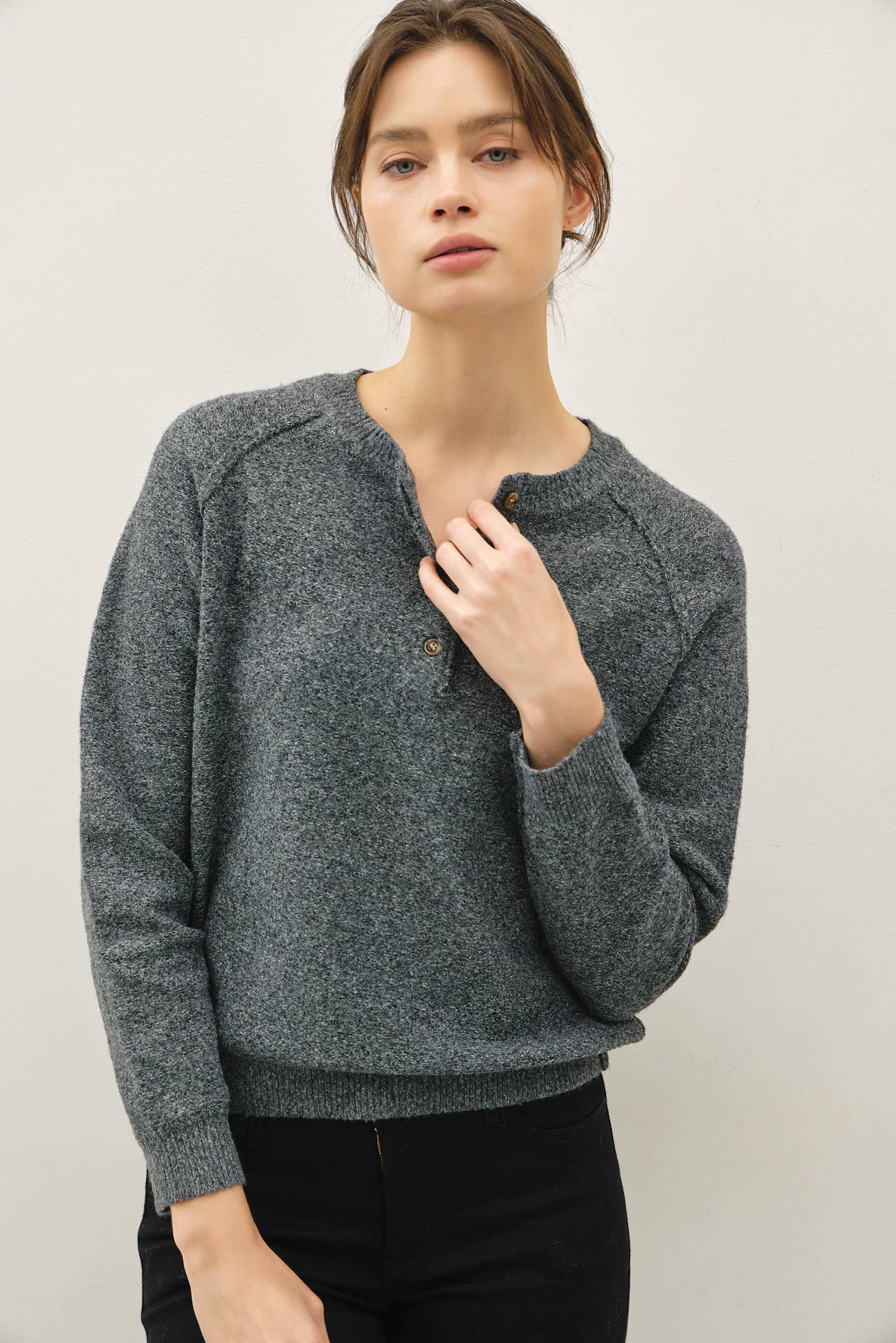 Charcoal Alpine Ultra Cozy Henley Sweater Top