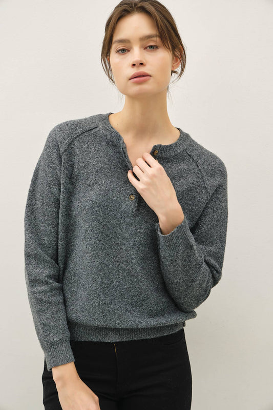 Charcoal Alpine Ultra Cozy Henley Sweater Top