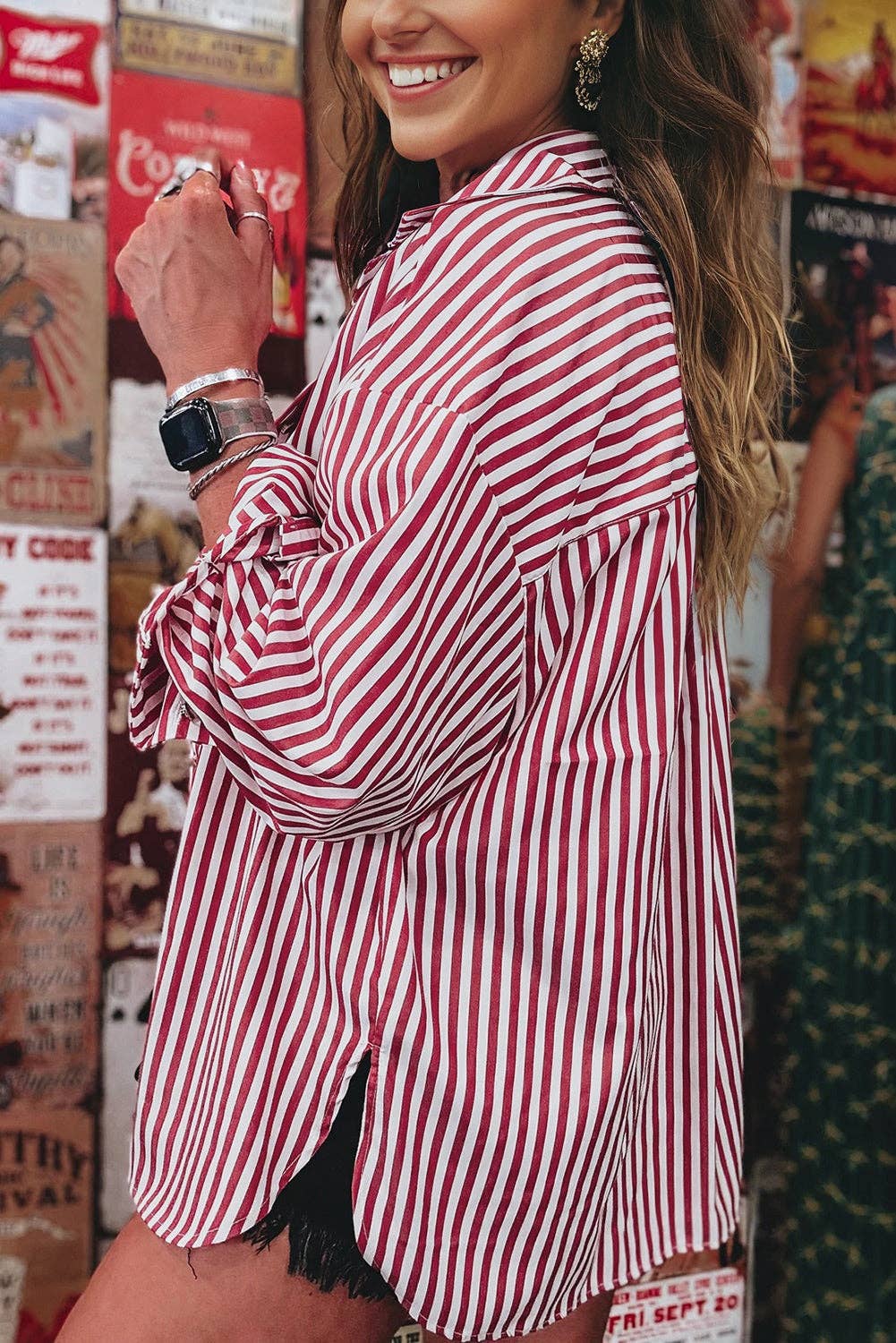 Red Stripe Patched Pocket Shirt, Feathered Farmhouse