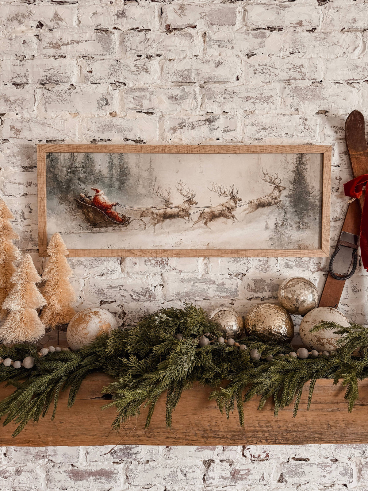 Santa Sleigh with Reindeer Vintage Wood Sign, The Feathered Farmhouse