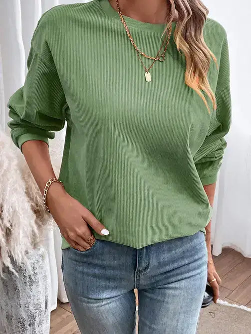 Ribbed Corded Oversized Sweatshirt, Feathered Farmhouse