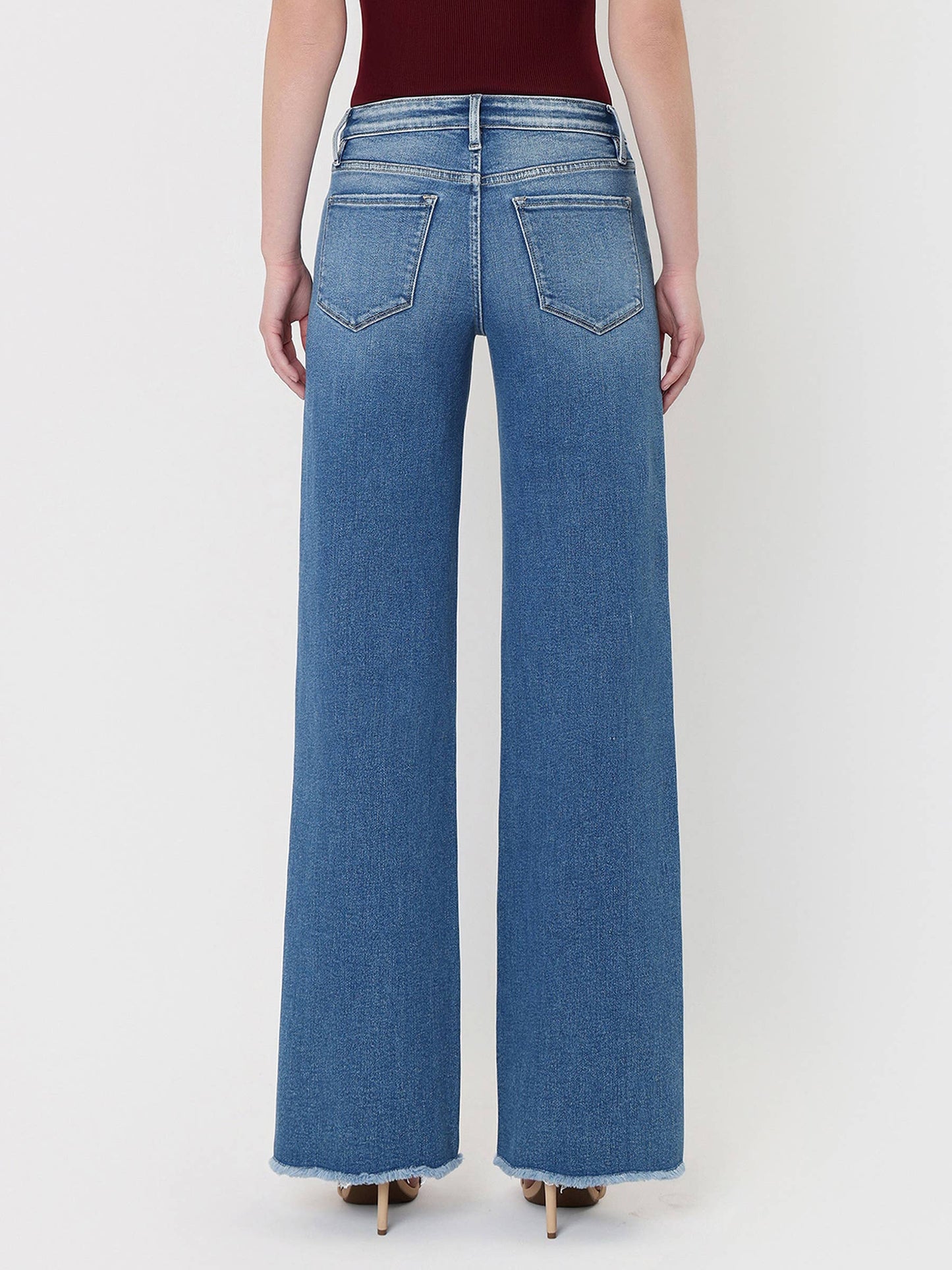 Mid Rise Raw Hem Wide Leg Jeans, Feathered Farmhouse