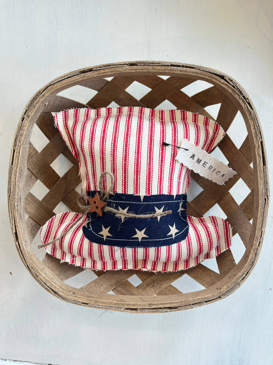 Rustic Fabric Mini 4th of July Hat, Feathered Farmhouse
