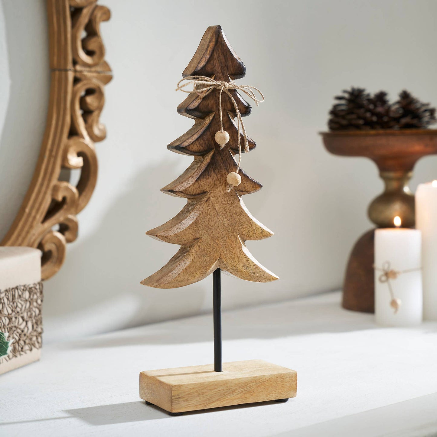 Two-Tone Natural Wooden Tree, Feathered Farmhouse