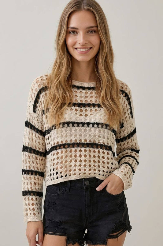 Boho Striped Knit Sweater, Feathered Farmhouse
