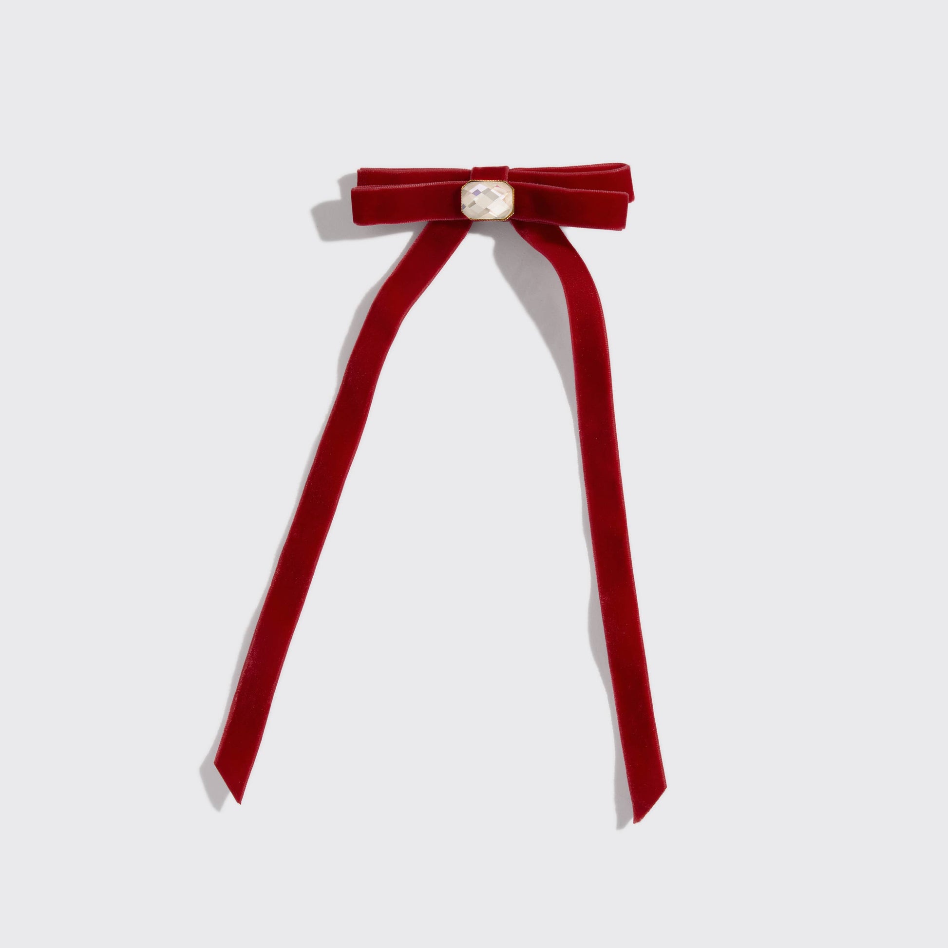 Holiday Velvet & Gemstone Bow Hair Clip, Feathered Farmhouse