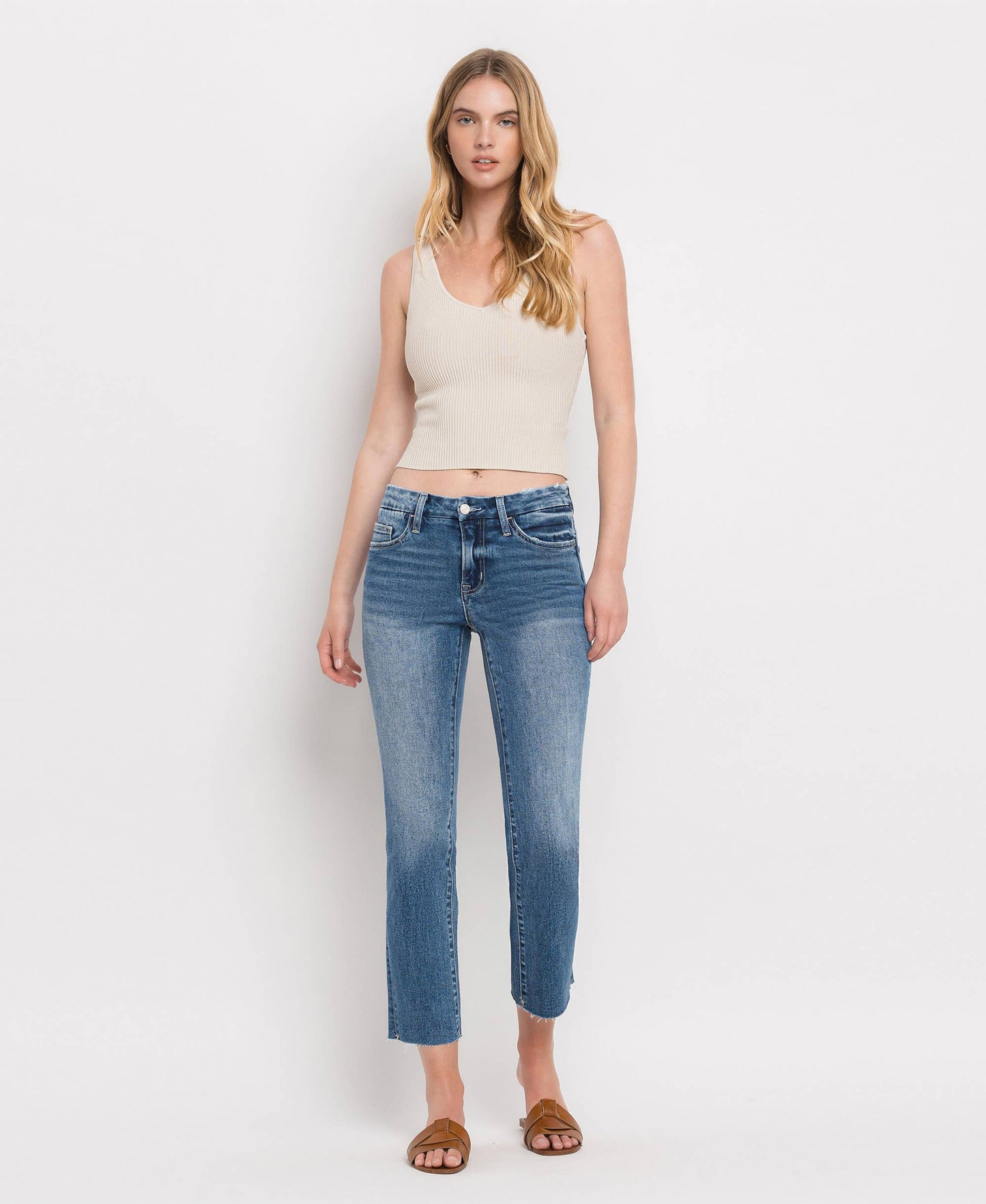 Carlene Vervet Mid Rise Crop Straight Jeans