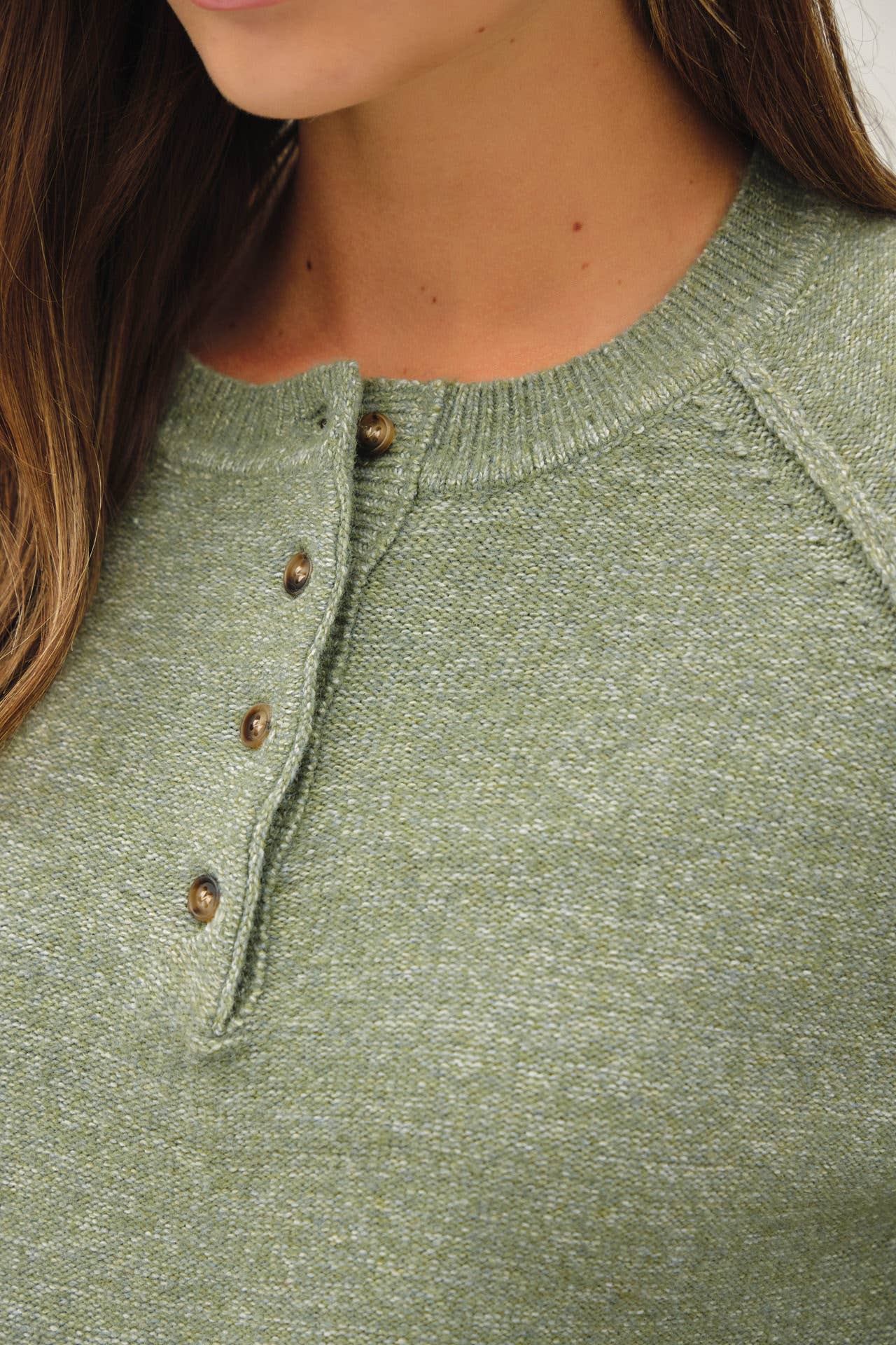 Sage Alpine Ultra Cozy Henley Sweater Top, Feathered Farmhouse