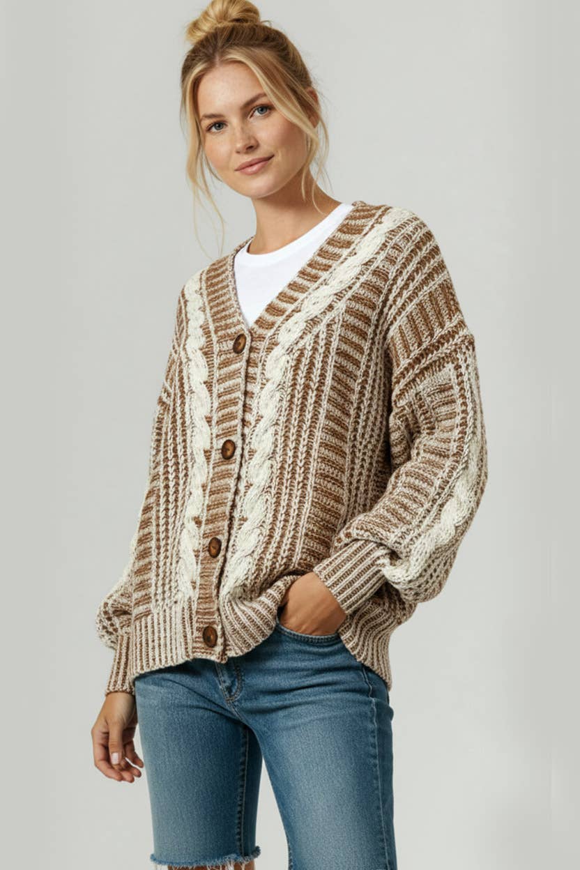 Plus Size Two Tone Cardigan, Feathered Farmhouse
