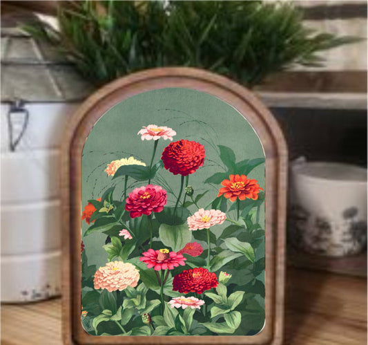 Vintage Zinnias Framed Arch, Feathered Farmhouse