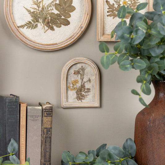 Framed Pressed Yellow Flower, Feathered Farmhouse