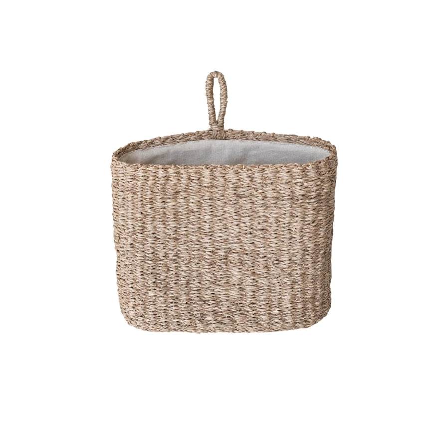 Hand-Woven Seagrass Wall Basket, Feathered Farmhouse