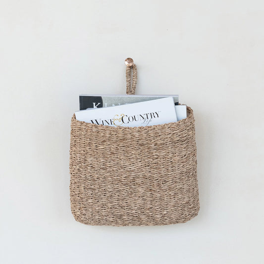 Hand-Woven Seagrass Wall Basket, Feathered Farmhouse