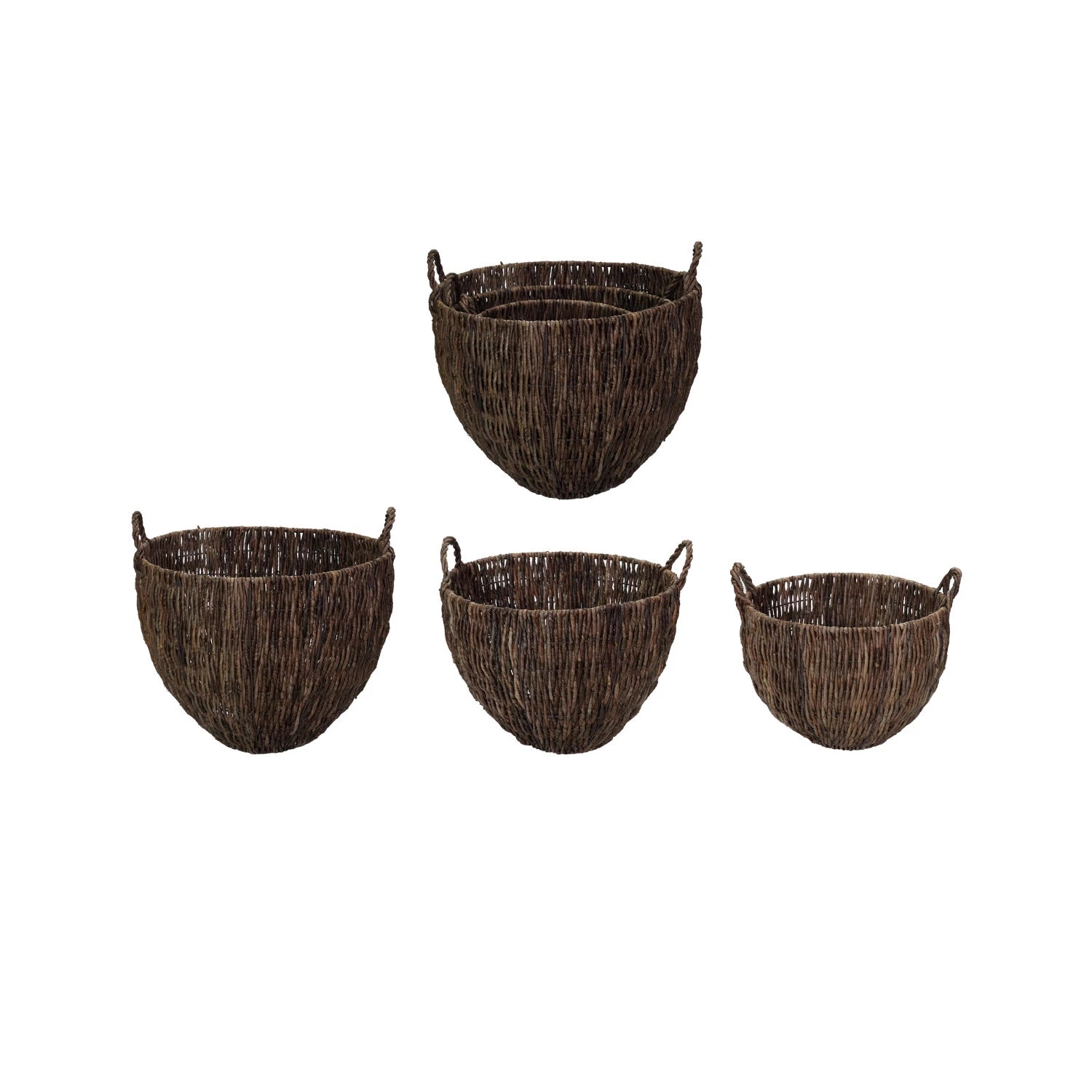 Woven Banana Leaf Baskets with Handles, Feathered Farmhouse