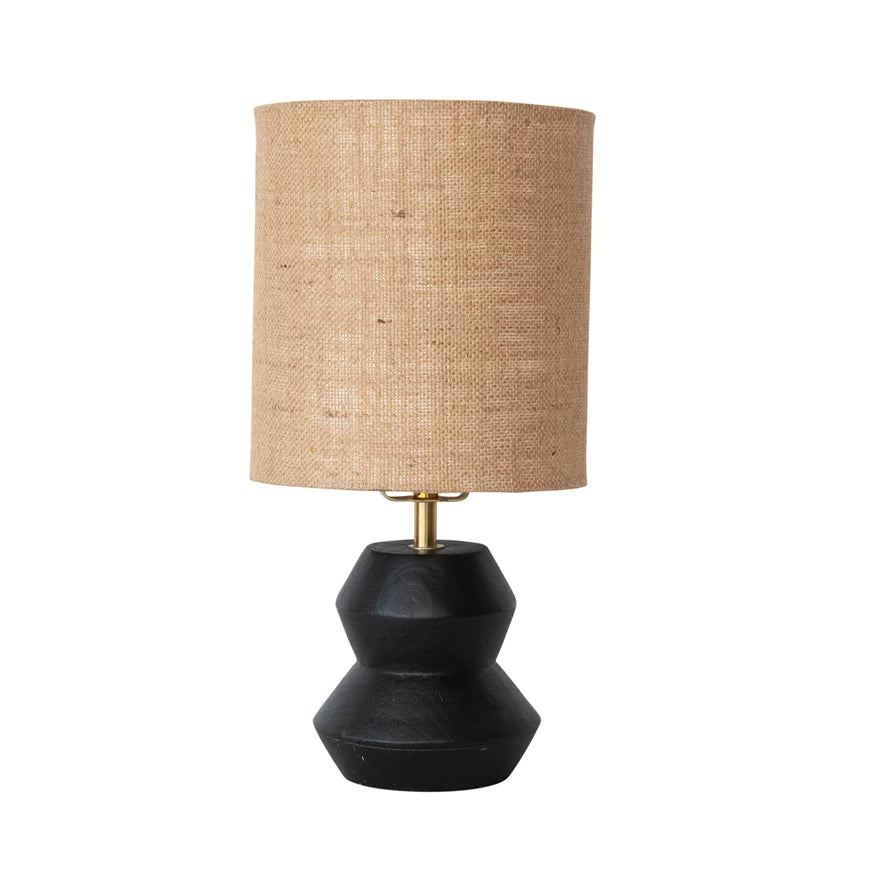 Mango Wood Table Lamp with Jute Shade, Feathered Farmhouse