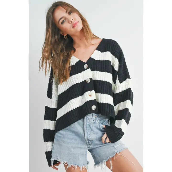 Striped Cardigan, Feathered Farmhouse