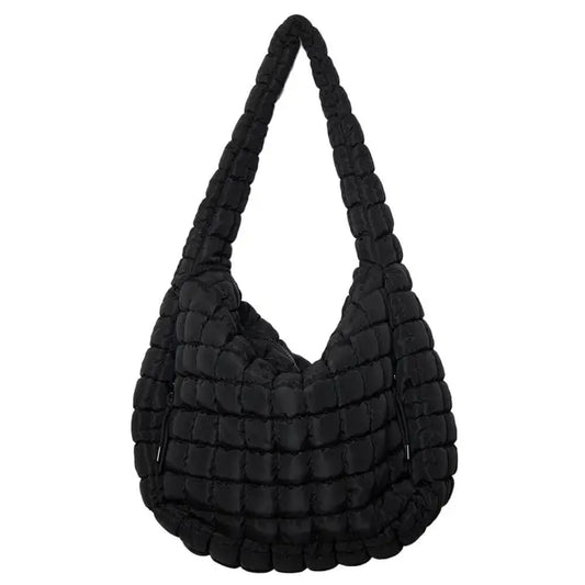 Black Oversized Quilted Hobo Tote Bag