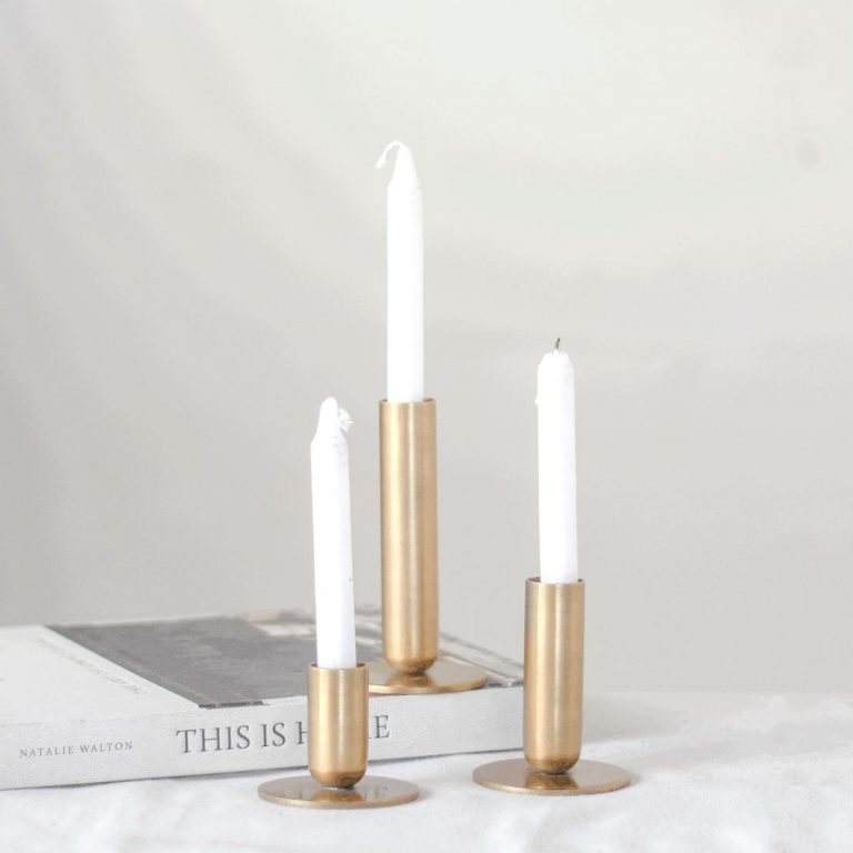 Antique Brass Candle Holders, Feathered Farmhouse