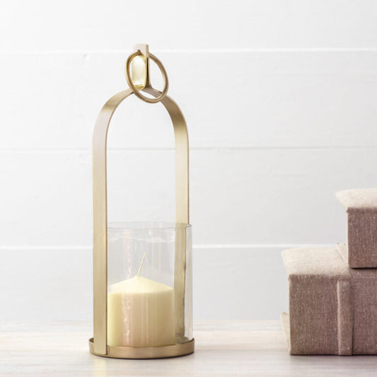 Brass Lantern with Glass, Feathered Farmhouse