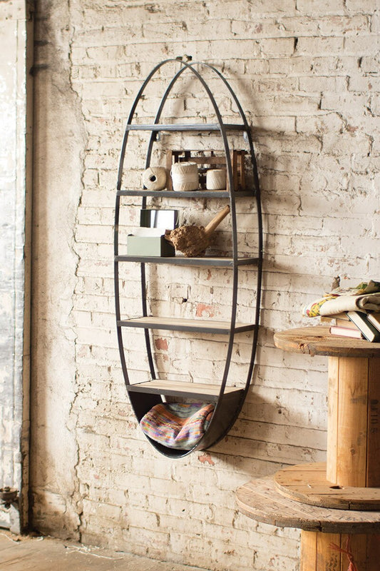 Wood and Metal Oval Wall Shelf, Feathered Farmhouse