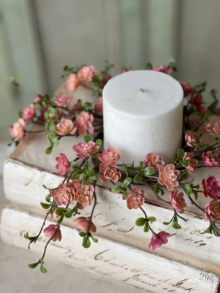 Quince Blooms Candle Ring, Feathered Farmhouse