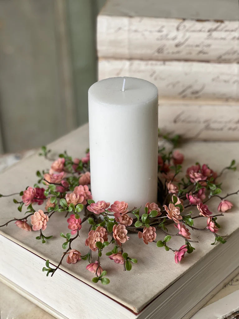 Quince Blooms Candle Ring, Feathered Farmhouse