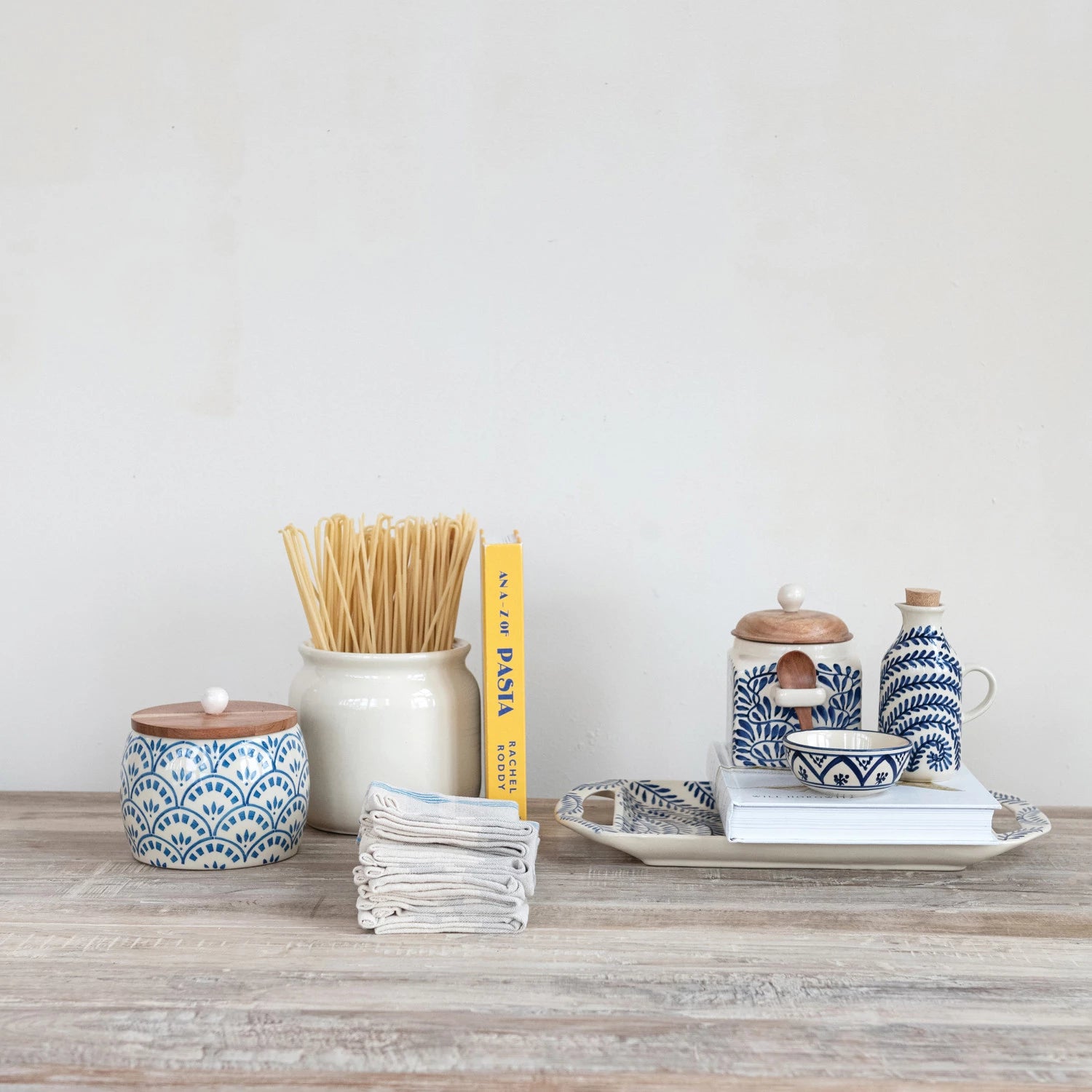 Hand-Painted Stoneware Canister, Feathered Farmhouse