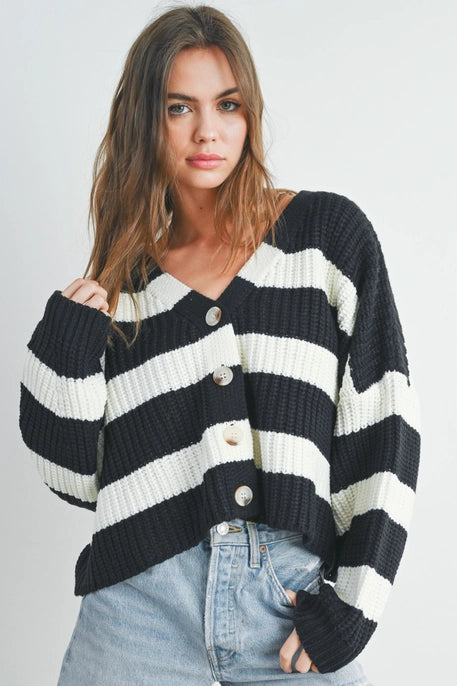 Striped Cardigan, Feathered Farmhouse