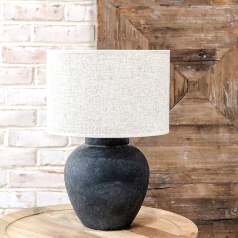 Charcoal Ceramic Lamp, Feathered Farmhouse