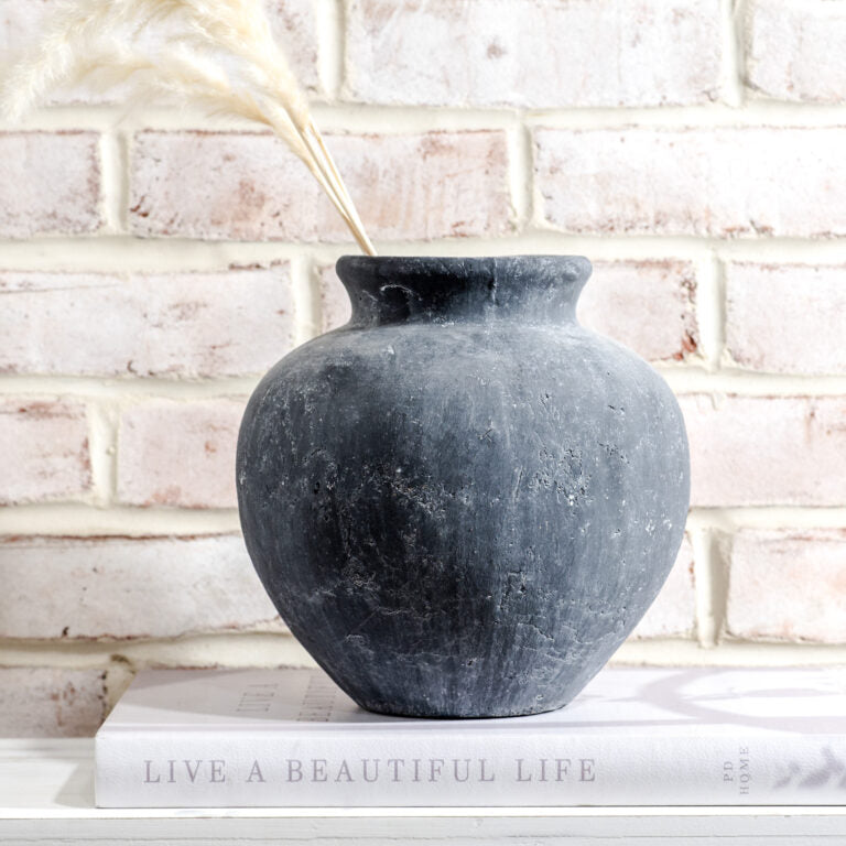 Charcoal Round Vase, Feathered Farmhouse