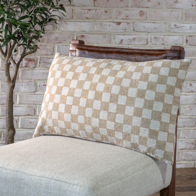 Sandy Check Pillow, Feathered Farmhouse