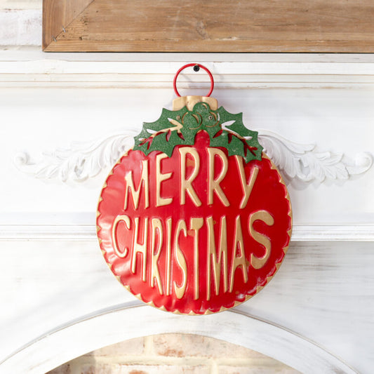 Red + Gold Christmas Sign, Feathered Farmhouse