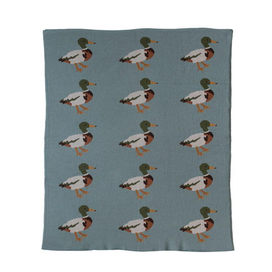 Cotton Knit Baby Blanket with Ducks, Feathered Farmhouse