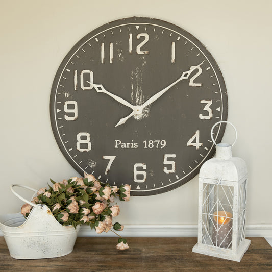 Weathered Grey Wall Clock, The Feathered Farmhouse