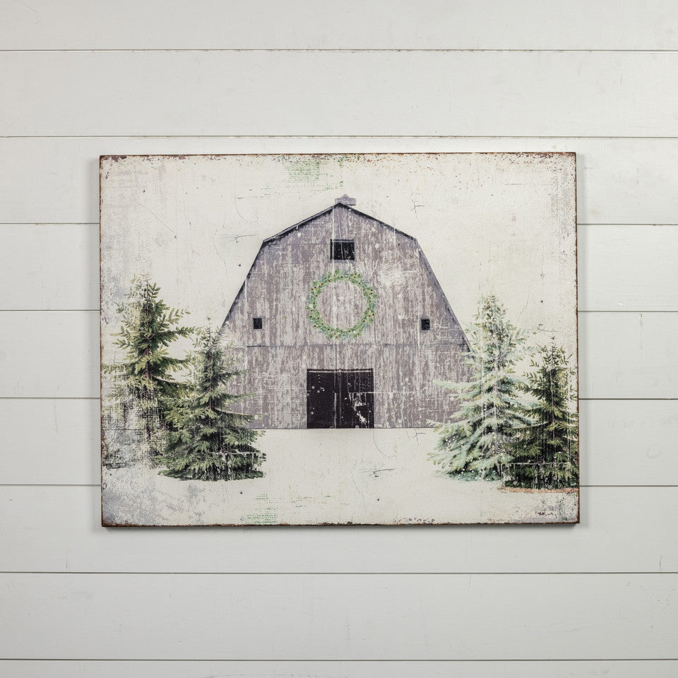 Winter Barn Scene, Feathered Farmhouse