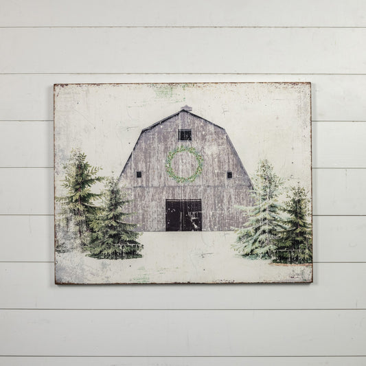Winter Barn Scene, Feathered Farmhouse