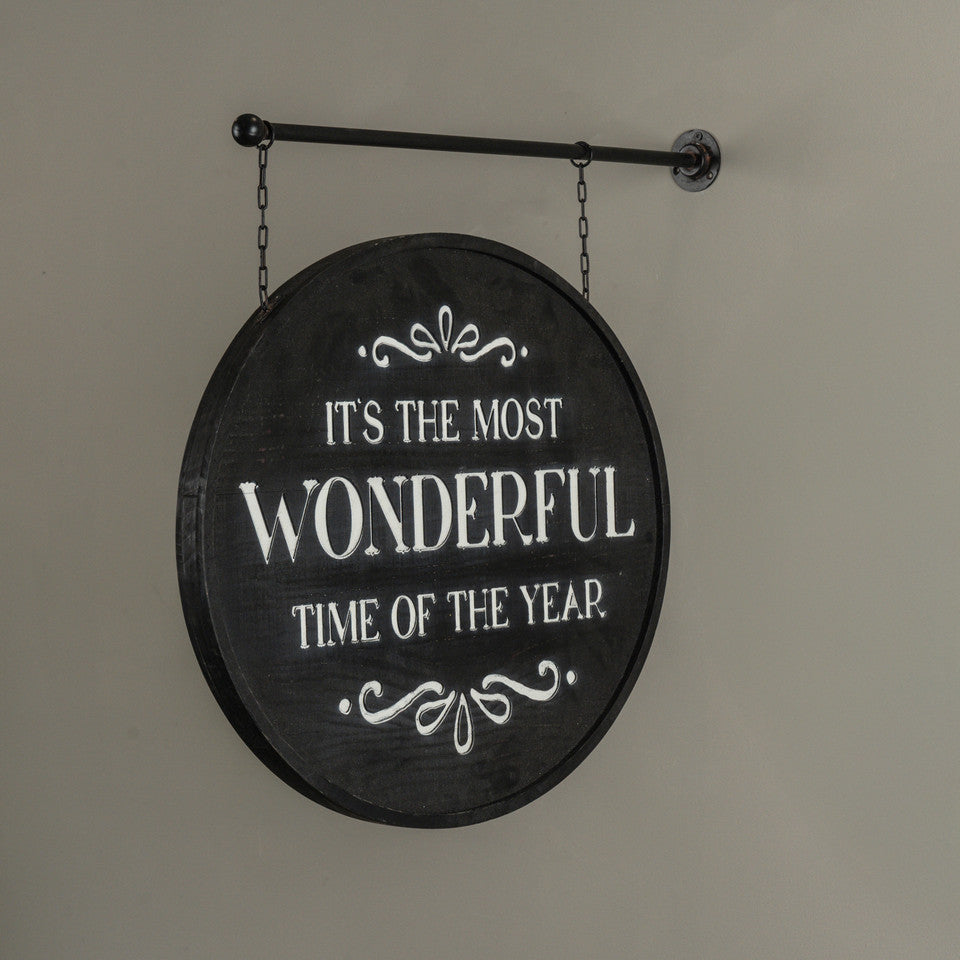 Most Wonderful Time Hanging Sign, Feathered Farmhouse