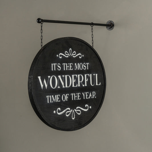 Most Wonderful Time Hanging Sign, Feathered Farmhouse
