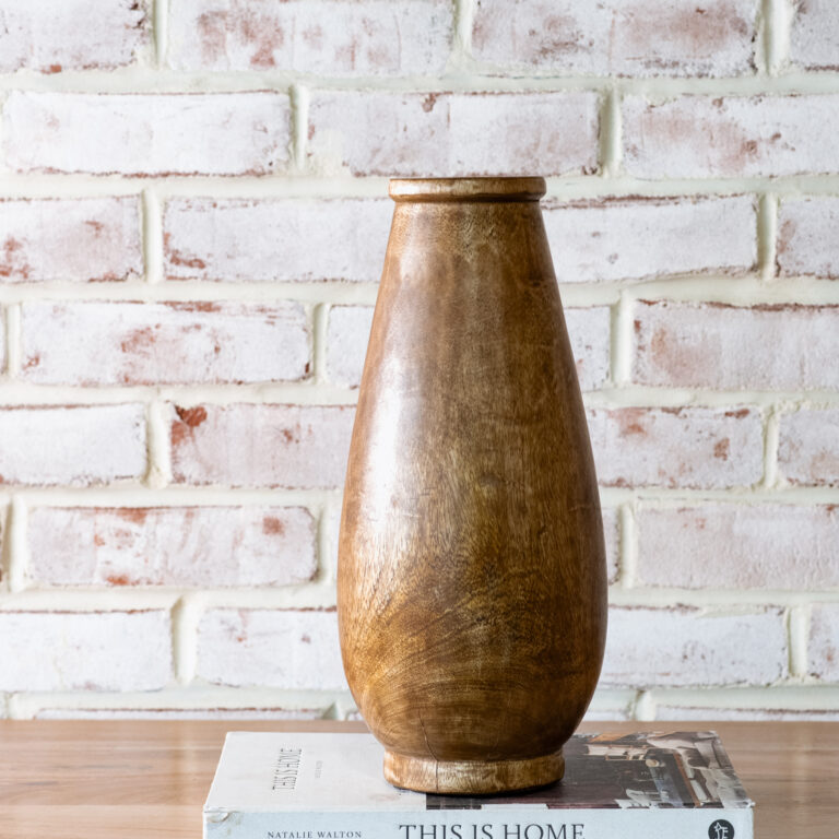 Mango Wood Elliptical Vase, Feathered Farmhouse