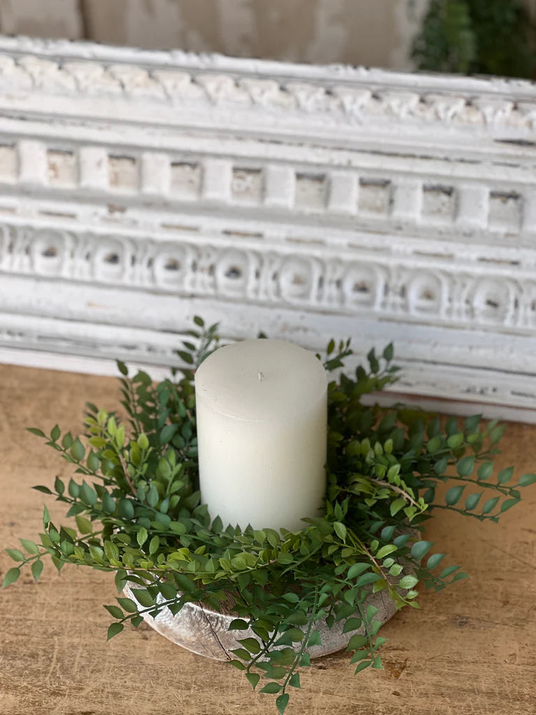 Wood Thrust Leaves Candle Ring, Feathered Farmhouse