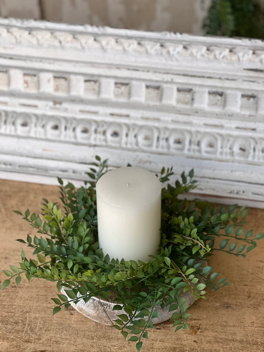 Wood Thrust Leaves Candle Ring, Feathered Farmhouse