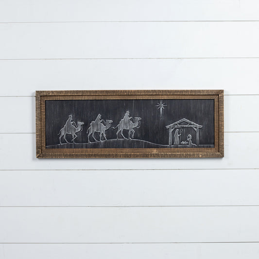 Framed Metal Nativity Scene, Feathered Farmhouse