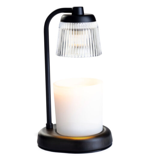 Fluted Glass Black Candle Warmer Lamp, Feathered Farmhouse