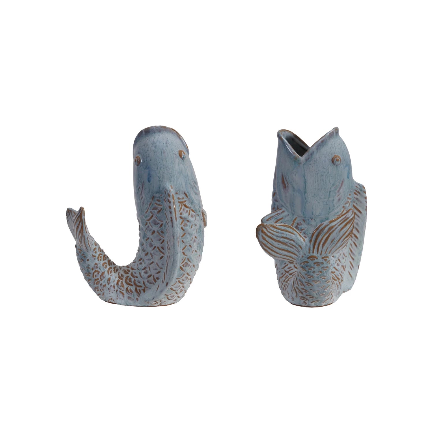 Stoneware Fish Shaped Vase, Feathered Farmhouse