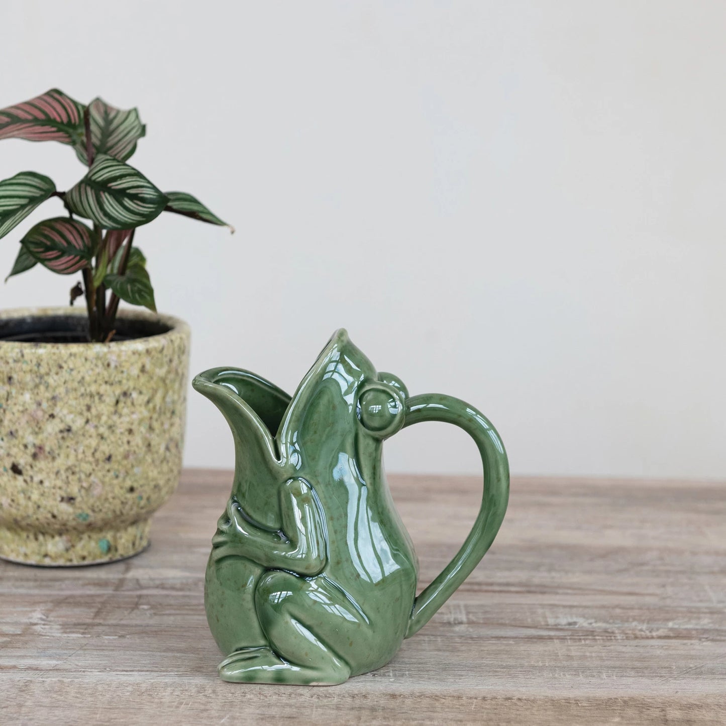 Stoneware Frog Pitcher, Feathered Farmhouse