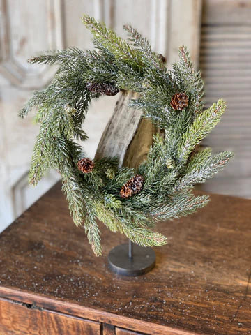 Frosted White Spruce Candle Ring, Feathered Farmhouse