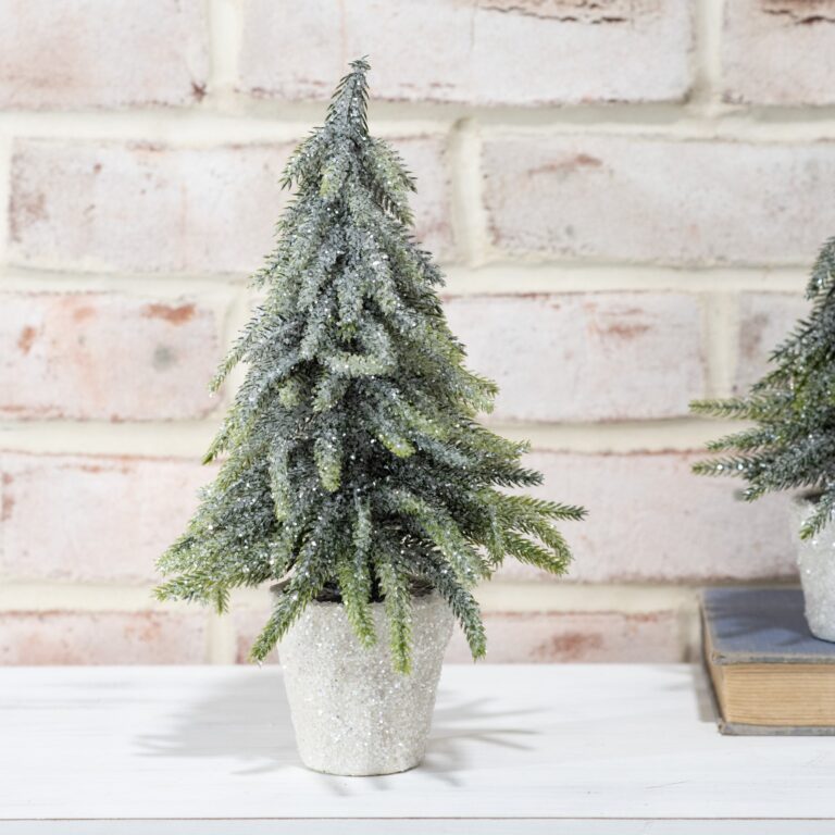 Potted Glitter Tree, Feathered Farmhouse